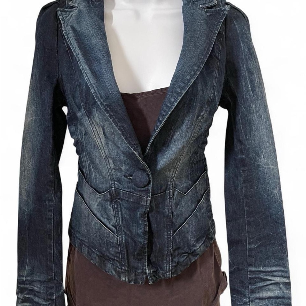 Vero Moda Navy Blue Denim Cinched Blazer Jacket